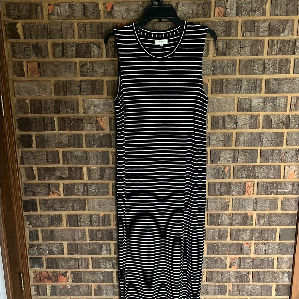 Madewell Black and White Striped Midi Dress